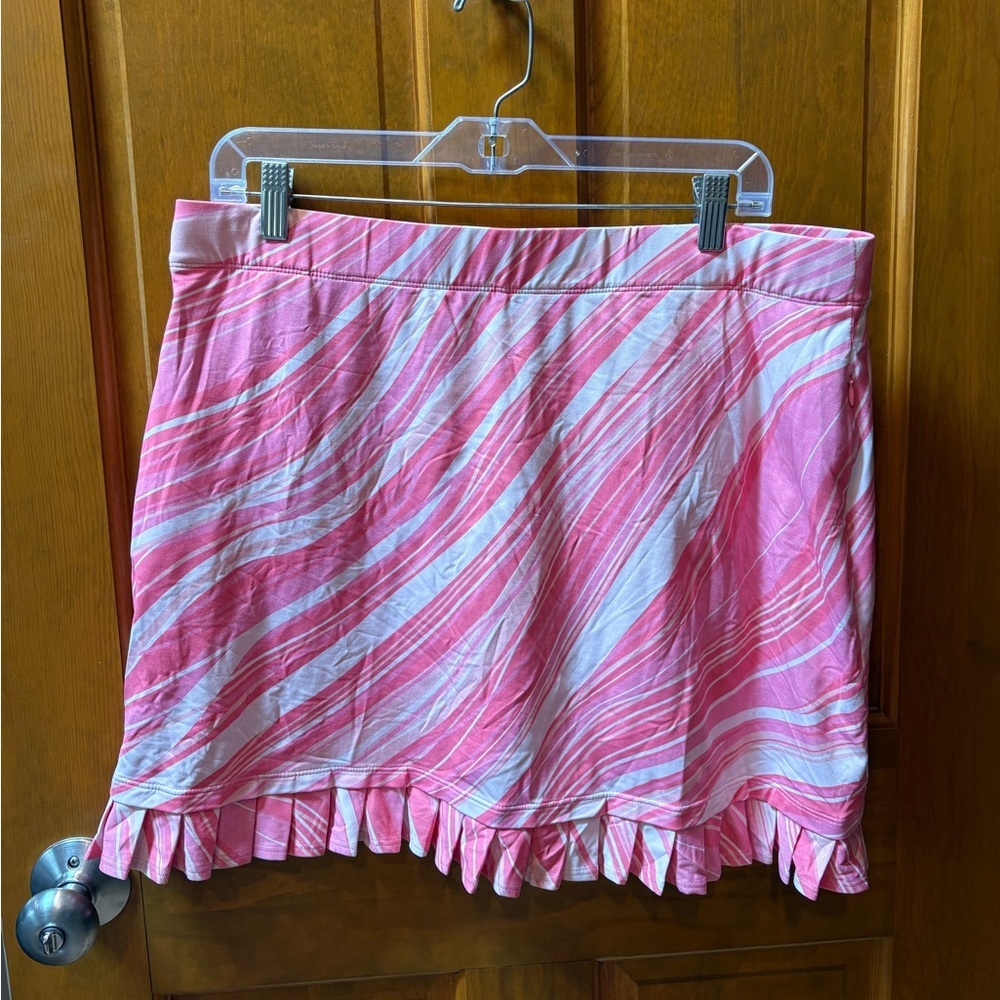 J. McLaughlin Agnes Skort Pink & White Abstract Stripe Pattern Size XL